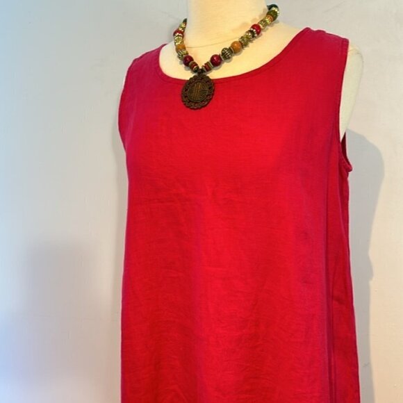 Bryn Walker 100% linen oversized sleeveless dress elasticized hem hot pink XS - Picture 10 of 11